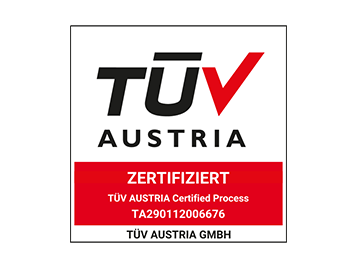 Schwarz rote Schrift Tüv Austria